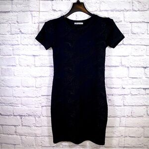 Zara Black Jacquard Short Sleeve Mini Dress Size Small